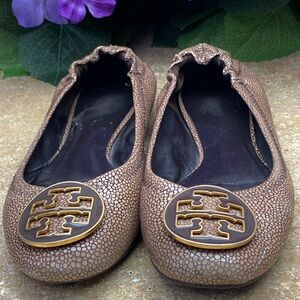 Tory Burch Reva Coconut Brown Stingray Leather Ballet Flats SZ 7 B